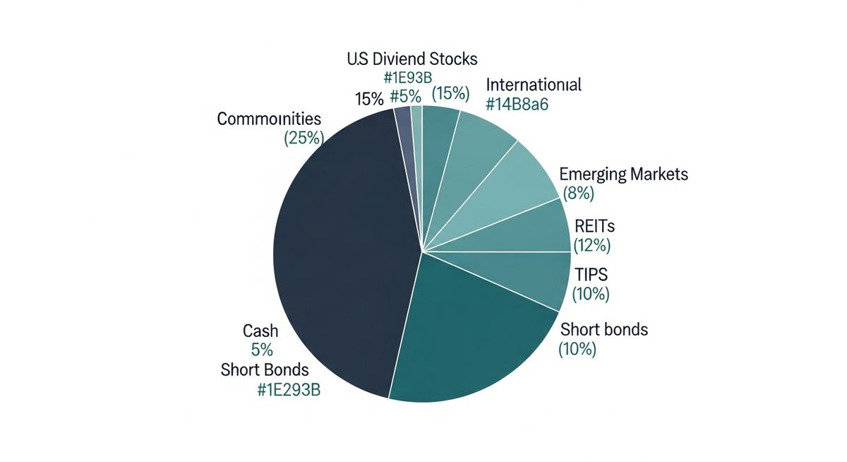 Pie chart showing recommended asset allocation for inflation-resistant retirement portfolio