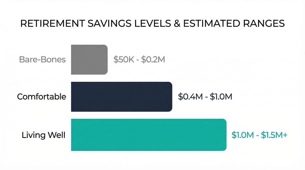 Horizontal bar chart comparing three retirement levels and their portfolio requirements